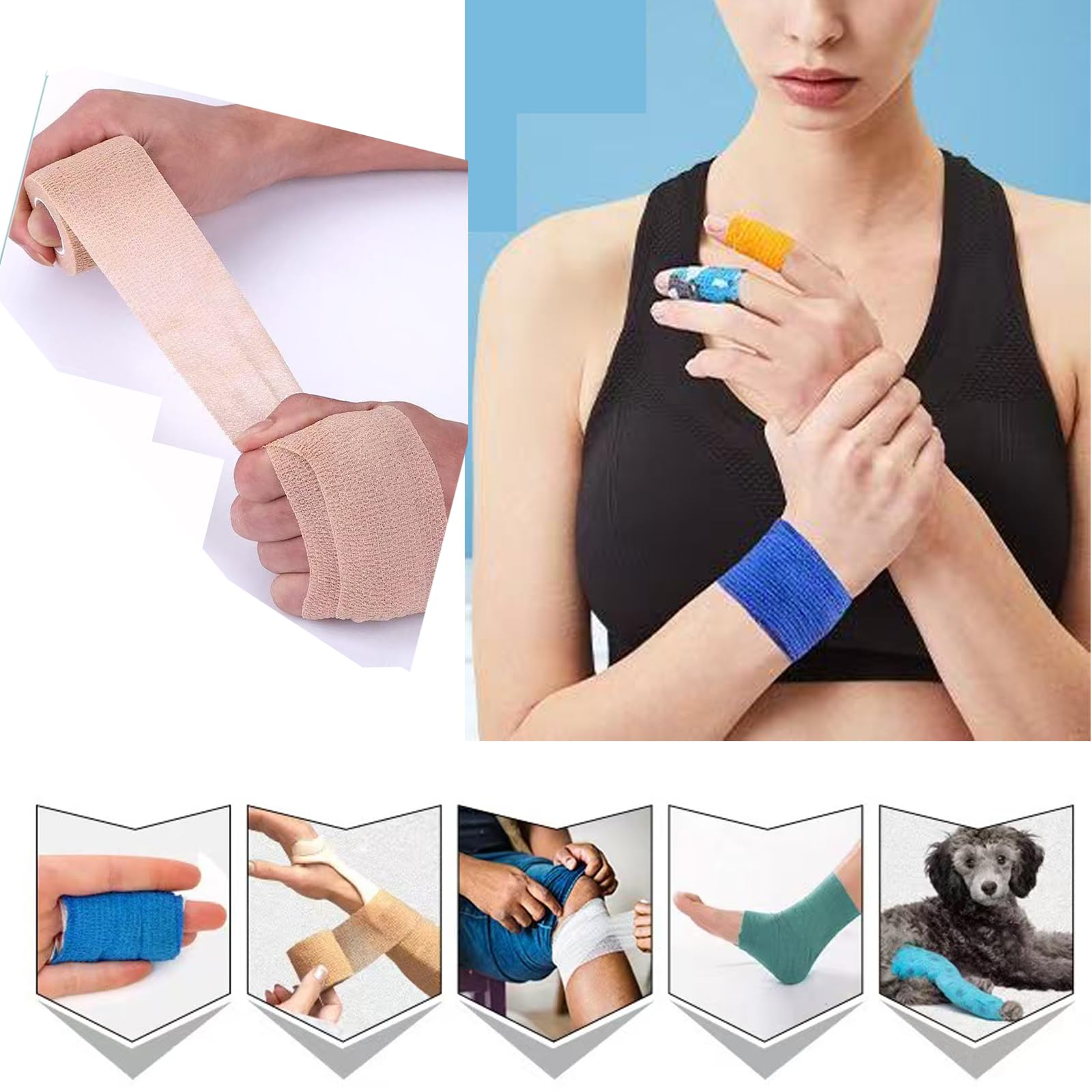 60 Rollen Selbstklebender Verband,7,6cmx4,5m Selbsthaftende Bandage,Elastischer Verband Selbstklebend, Selbsthaftend Kohäsive Bandage für Stretch Sports Handgelenk Knöchel (20 Farben)