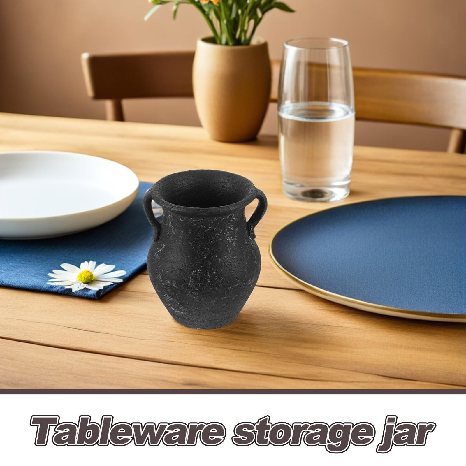 Ciieeo Pot à Ustensiles Cuisine en Céramique Rustique 18 Cm, Porte-couverts Vintage pour Fourchettes, Cuillères et Baguettes, Organiseur Pratique pour Comptoir Cuisine, Rangement