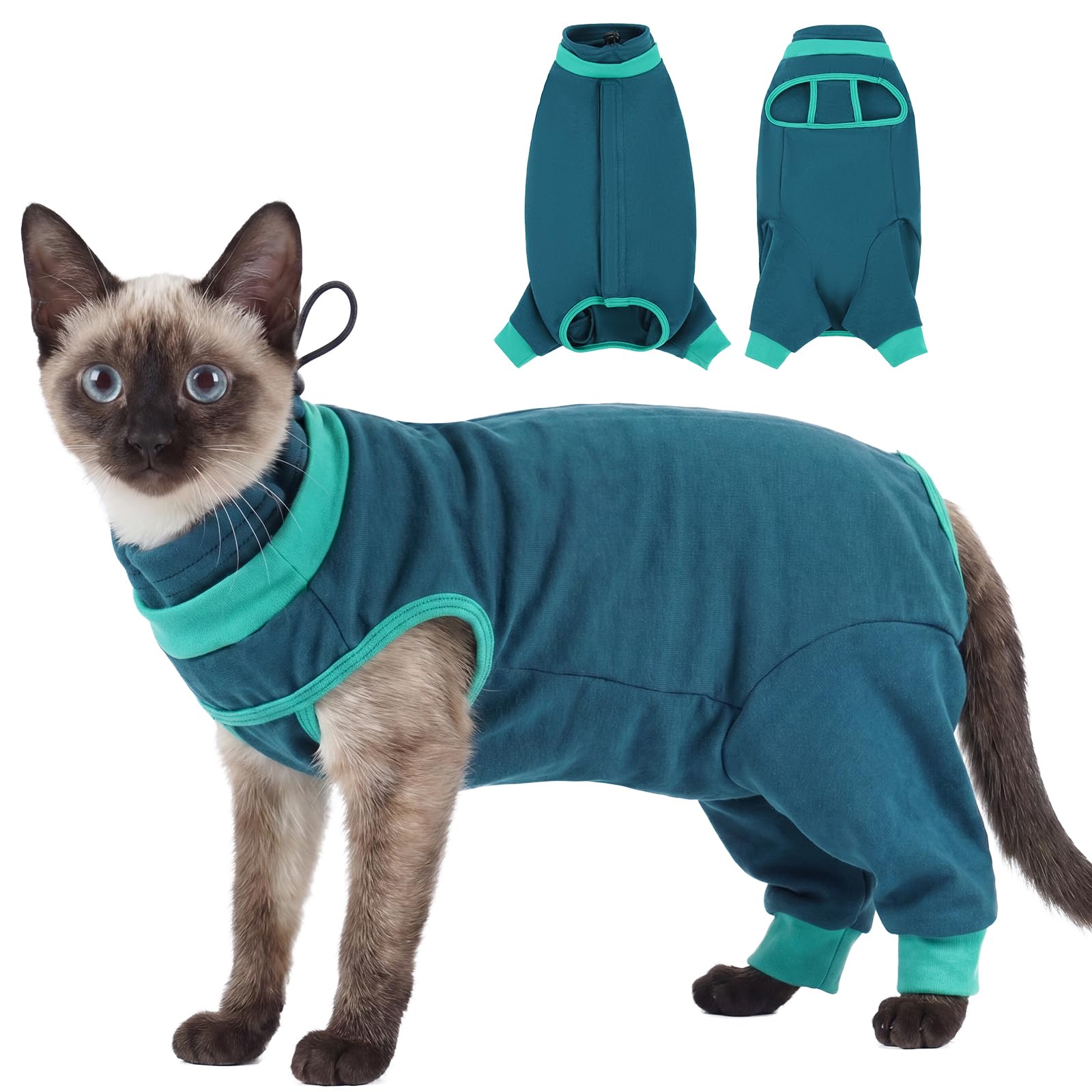 Hjyokuso Cat Recovery Suit, Full Hind Leg Coverage Cat Surgery Recovery Suit, Kitten Recovery Onesie Post Surgery, Drawstring Neck Anti Escape, Stop Licking, Overgrooming, Cone Alternative Green M