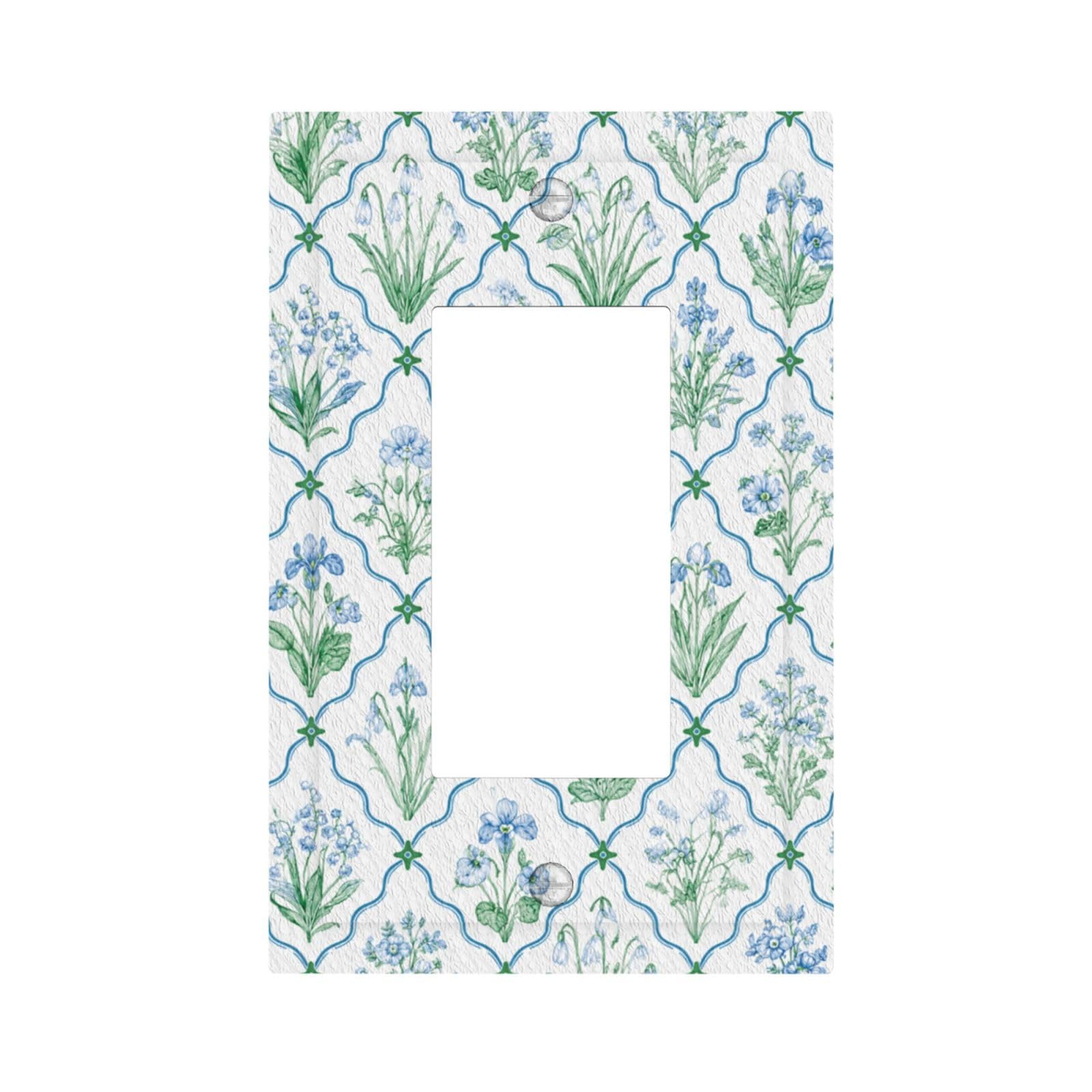 Dwbguo Cottagecore Botanical Decorative Outlet Covers Vintage Blue Green Botanical Wildflower Grid 1 Gang Rocker Light Switch Covers Single Decora Gfci Device Wall Plate For Farmhouse Kitchen Decor