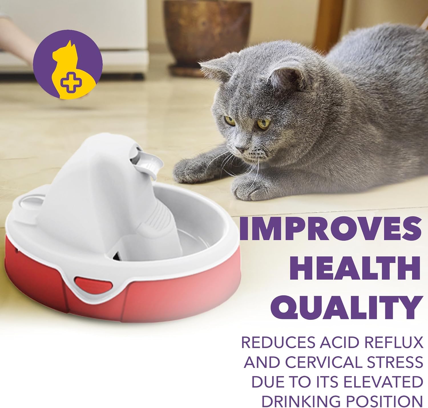 Aqua Flow Premium Pet Water Fountain - Automatic Dispenser Drinking Bowl for Cats and Dogs - Anti-Hair Drainage System - Replaceable Filters - Ideal for Multiple Pets - 52 up to 120 fl oz - Gray