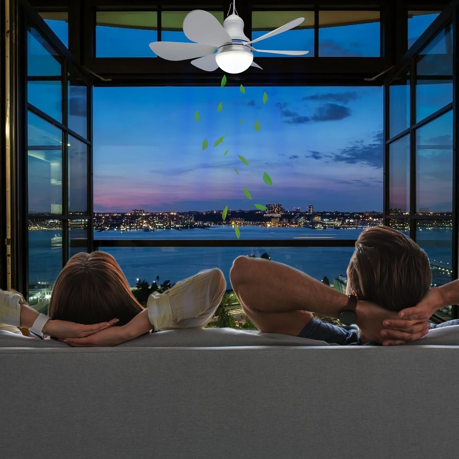 Silent USB Powered Ceiling Fan with Light, Small Plug in Ceiling Fan Mini Hanging Fan with Light for Camping Cruising RV Tent Canopy Room Bed Indoor