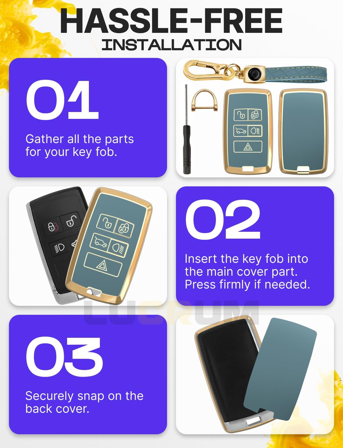 Lucrum Compatible with Range Rover and Jaguar Key Fob Cover & Keychain, TPU Keyfob Case for Land Rover Sport Evoque XE XJ XF - Image 6