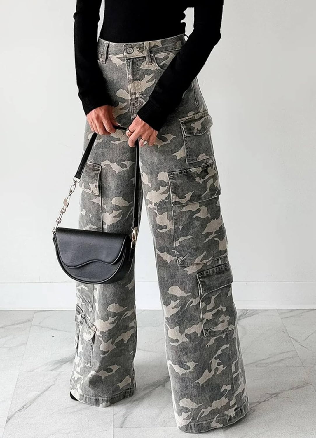 Camo Cargo Pants Women High Waist Baggy Wide Leg Camouflage Army Fatigue Jean Trouser Slim Fit Pocket Jogger Sweatpant - Image 3