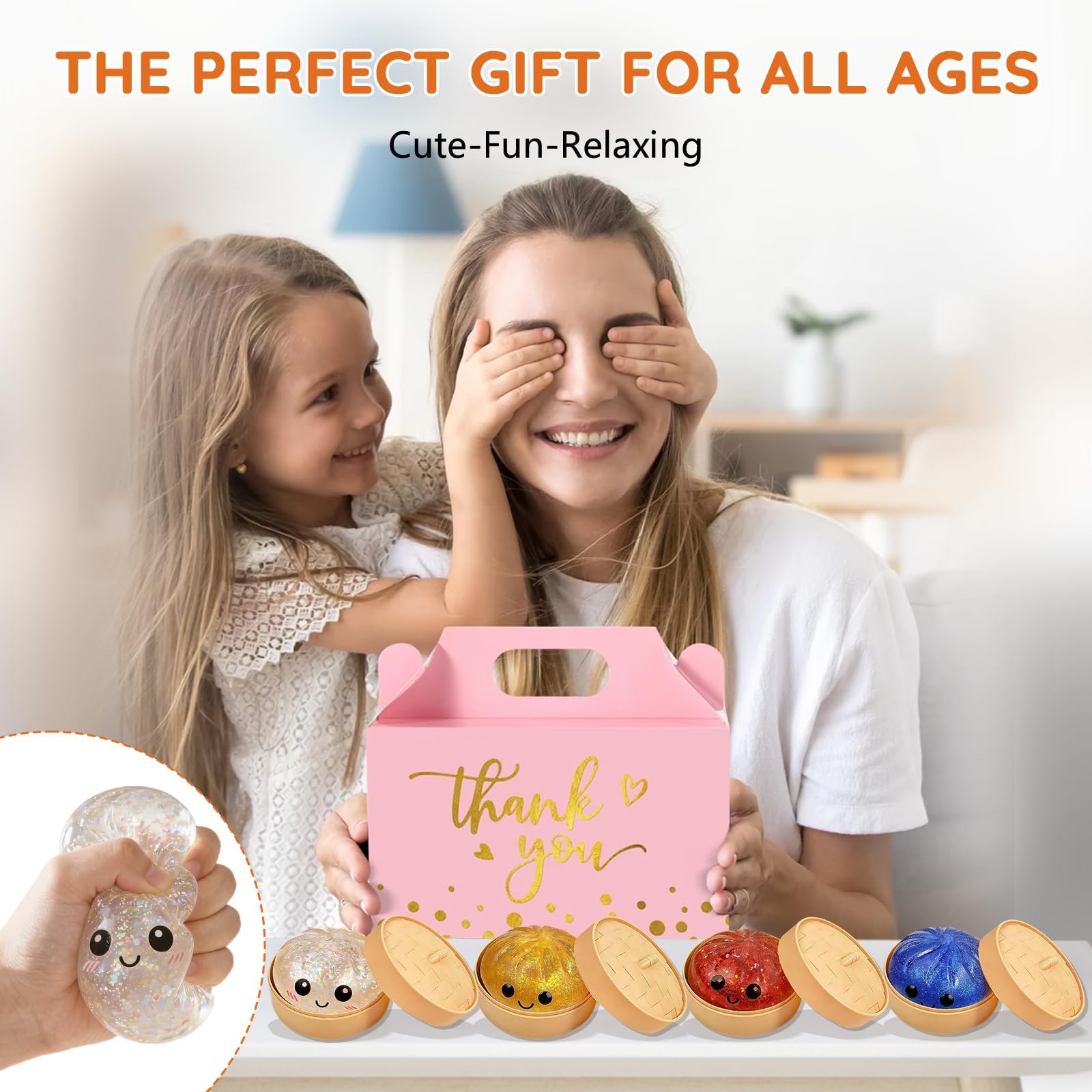 Glitter Dumpling Squishy Toy With Steamer Box, Cute Dumpling Squishies Stress Ball, Soft Squeeze Decompression Dough - Image 6