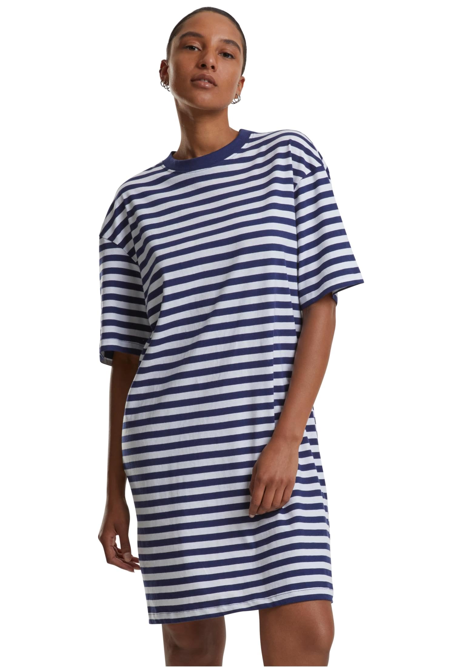 Urban Classics Women's Ladies Oversized Striped Tee Dress, White/Dark Blue, M