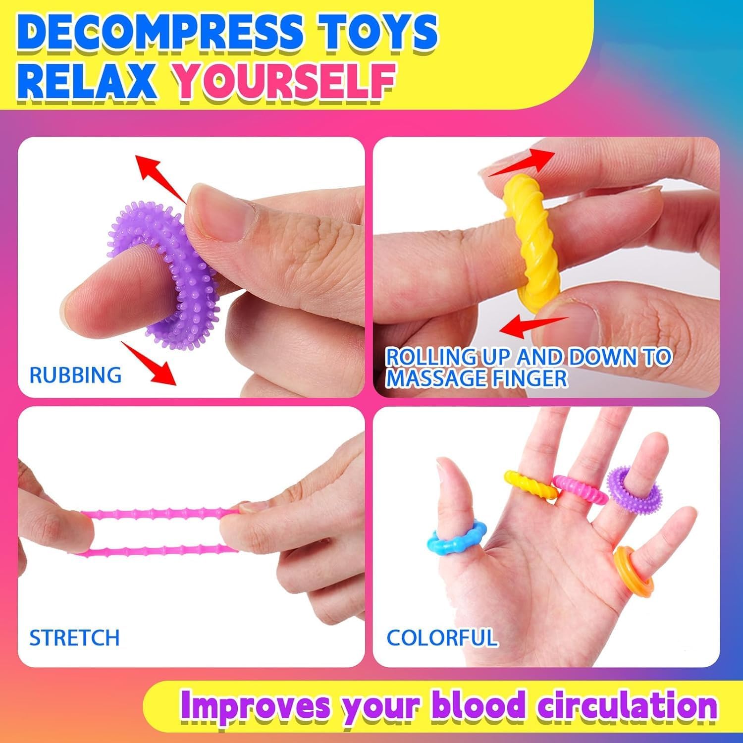 Pack De 24 Anillos Sensoriales De Silicona Para Niños Y Adultos – Alivia El Estrés Y La Ansiedad – Ideal Para Autismo Y TDAH