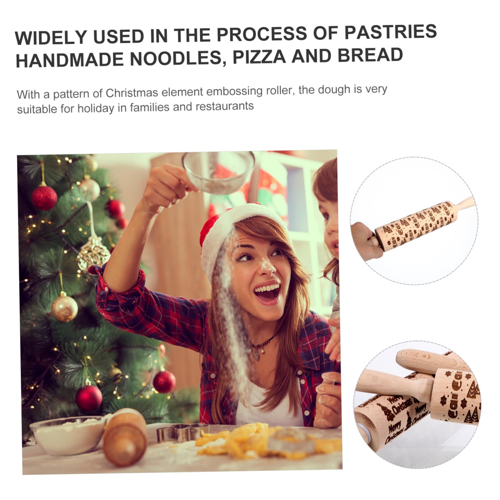 Amosfun 3piezas Rodillo de Madera para Hornear Rodillo Navideño para Amasar Masa para Hacer Galletas de Fiesta
