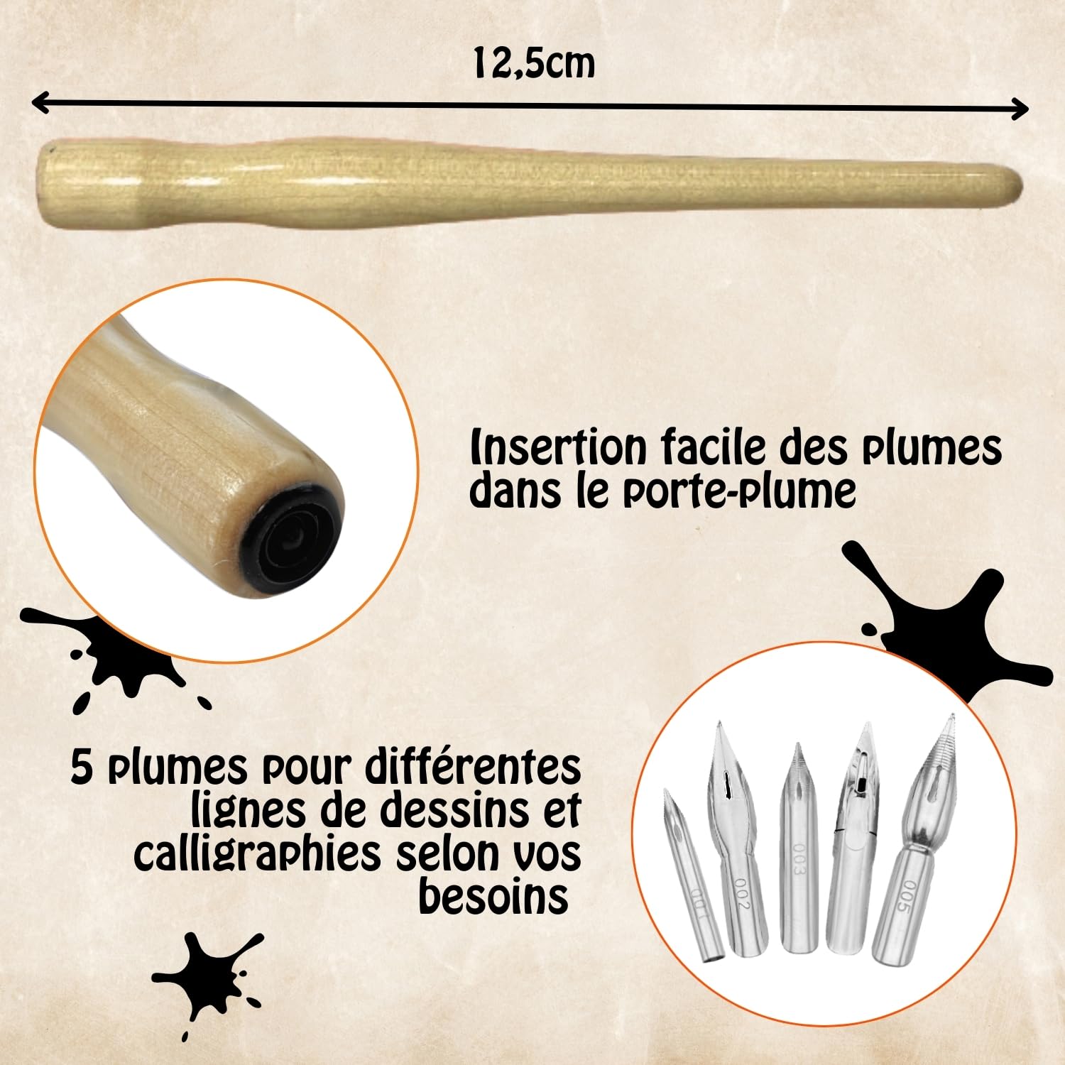 Porte-plumes En Bois Pour Calligraphie Et Dessin - Lot De 8 Manches Droits, Confortables Et Précis, Idéal Pour Artistes Débutants Ou Confirmés