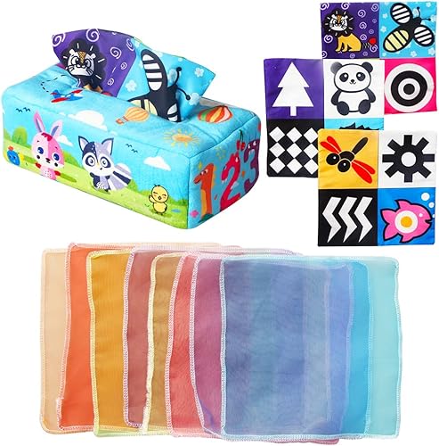 KaPing Caja de pañuelos para bebés juguetes para bebés de 6 a 12 meses juguetes sensoriales de aprendizaje temprano para niños caja de pañuelos