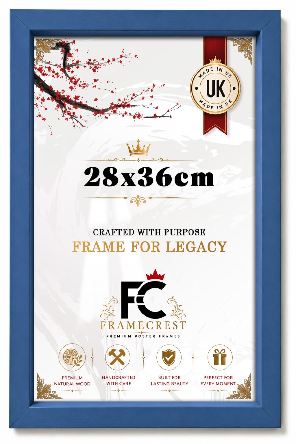 Framecrest Ltd Blue Framecrest Contemporary 28X36cm Poster Frame | Mdf Wood Home Office Livingroom Décor Photo Frame Certificate Jigsaw Puzzle Frames Wall Mounted-[Blue]