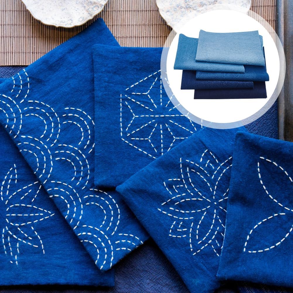 FREEBLOSS 10Pcs Sashiko Fabric Sashiko Mending Kit 9.84 * 9.84''
