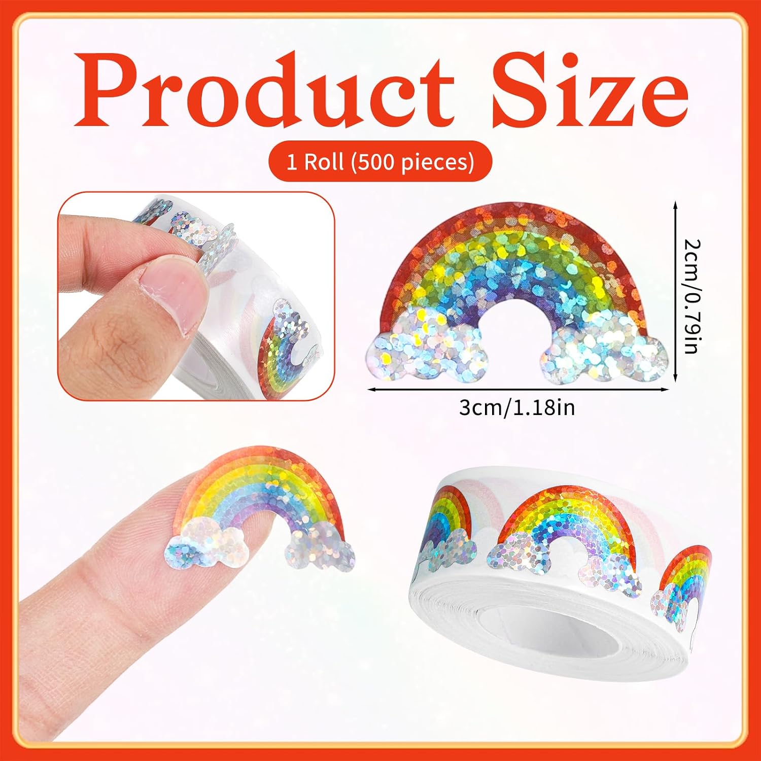500Pcs Rainbow Stickers, 1 Roll 1.2in SelfAdhesive Glitter Vinyl Stickers for Birthday Envelope Journal Decorations