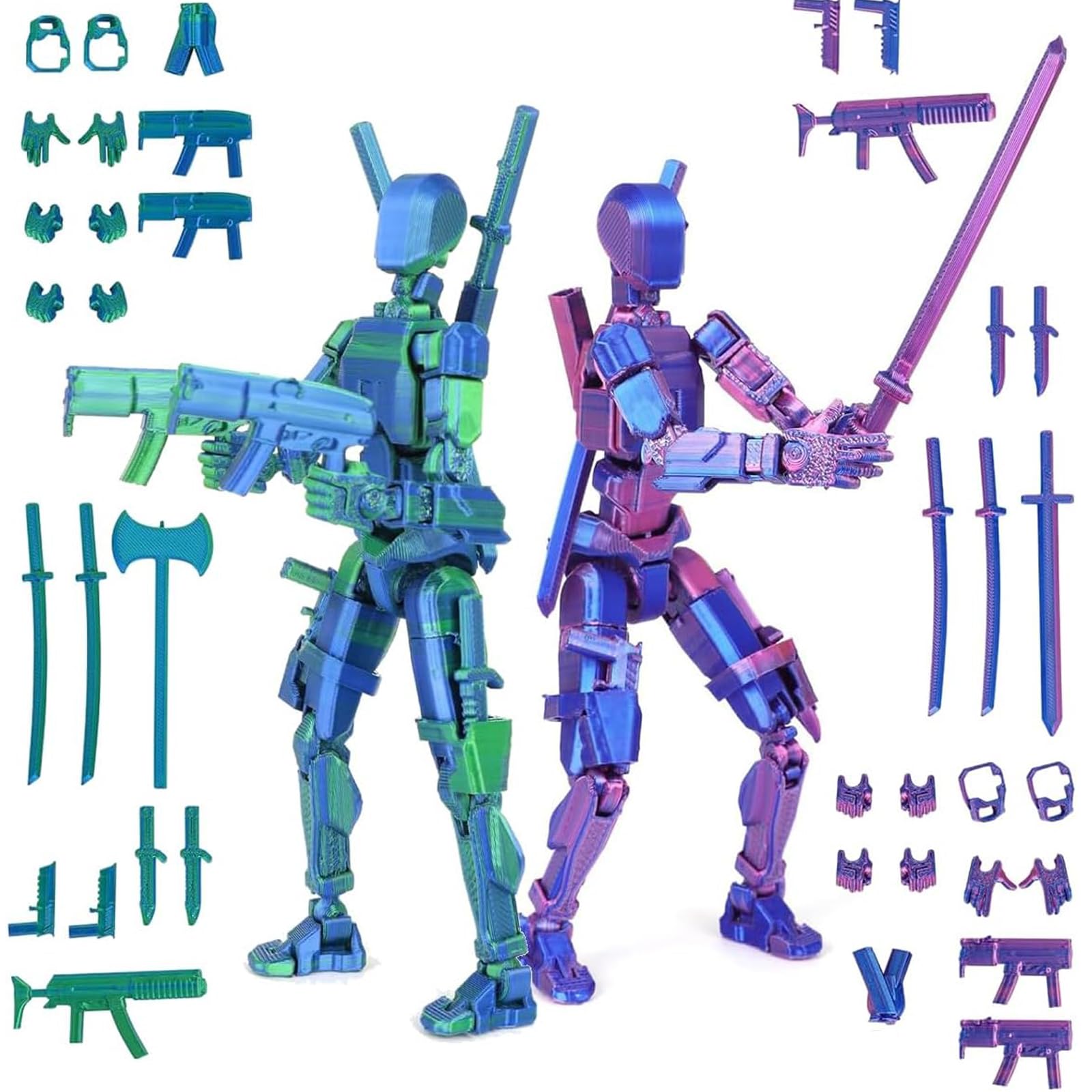 13 Action Figure Set (Assembly Completed), 3D Printed Multi-Jointed, Titan 13 Action Figures, Multi-Articular Lucky Mobile Robot Nova T-13, Gifts for Collectors Home Desktop Decorations(Red/Blue)