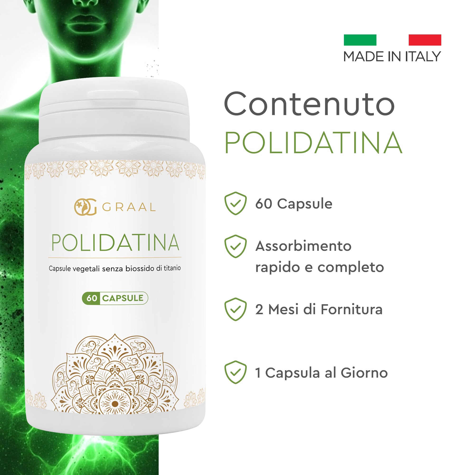 Graal Polidatina Pura 100 mg con Proprietà Antiossidanti - Anti Radicali liberi che stimola la Longevità Cardiovascolare