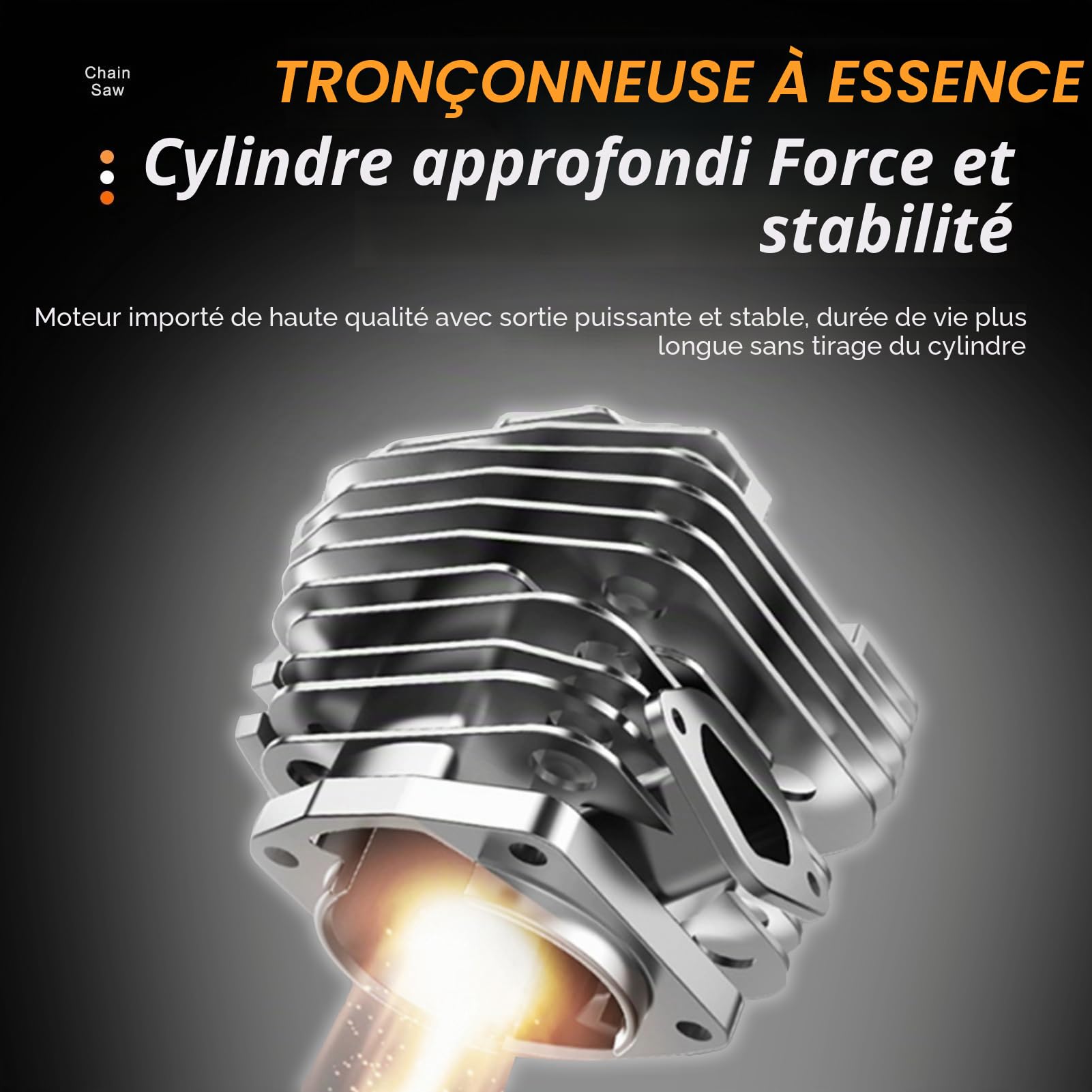 Tronconneuse Thermique 2200 W, moteur 2 températures 58cc, scie à bois sans fil haute puissance, tronçonneuse à essence portable, pour couper du bois et élaguer des arbres