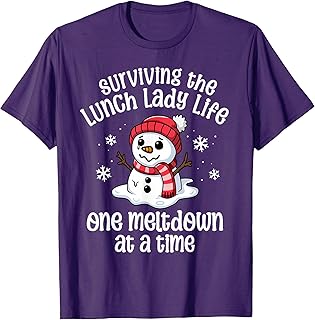 Lunch Lady Christmas One Meltdown at A Time Snowman Winter T-Shirt