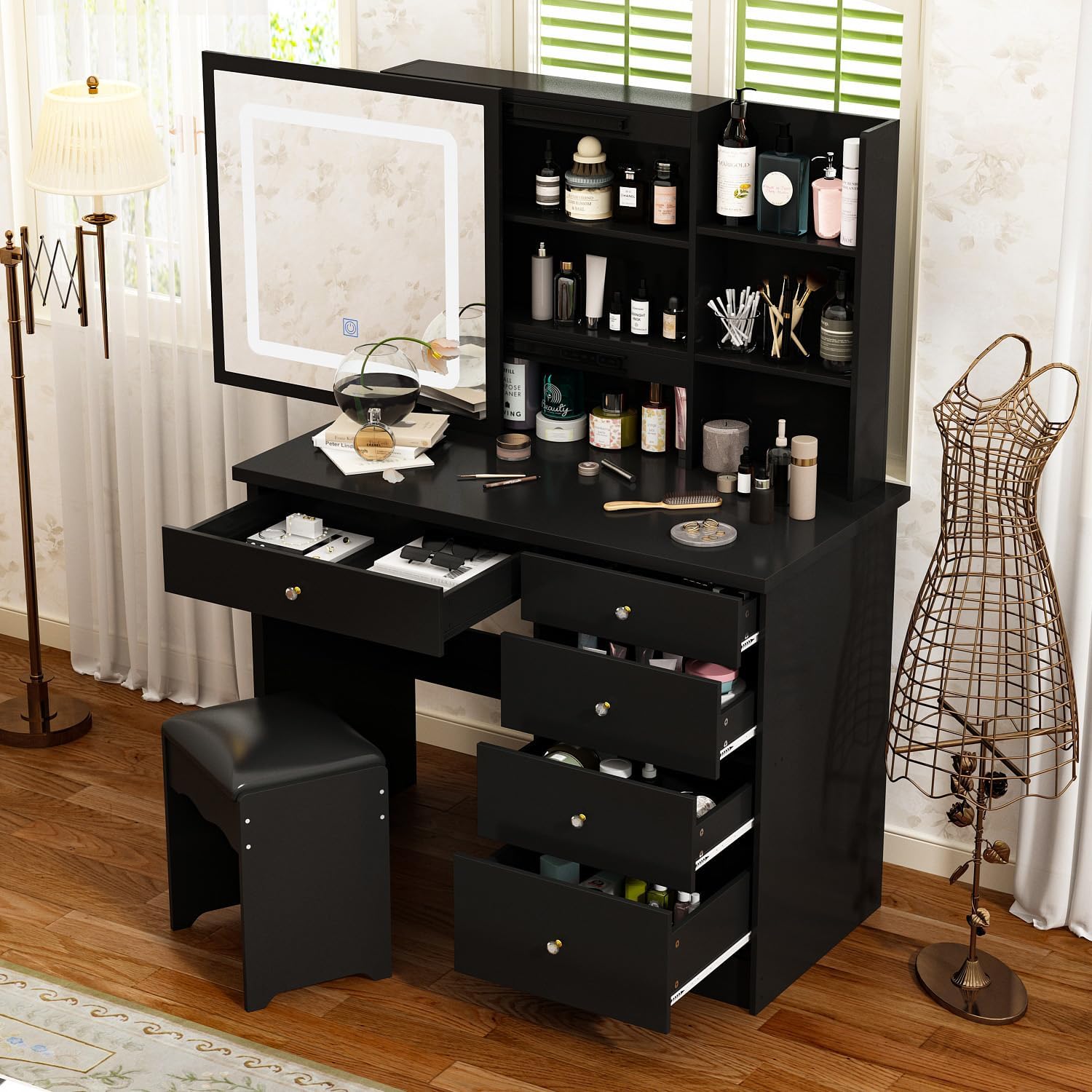 Belife Schminktisch Mit LED-Beleuchtung & Steckdose - Weißer Kosmetiktisch Mit Spiegel