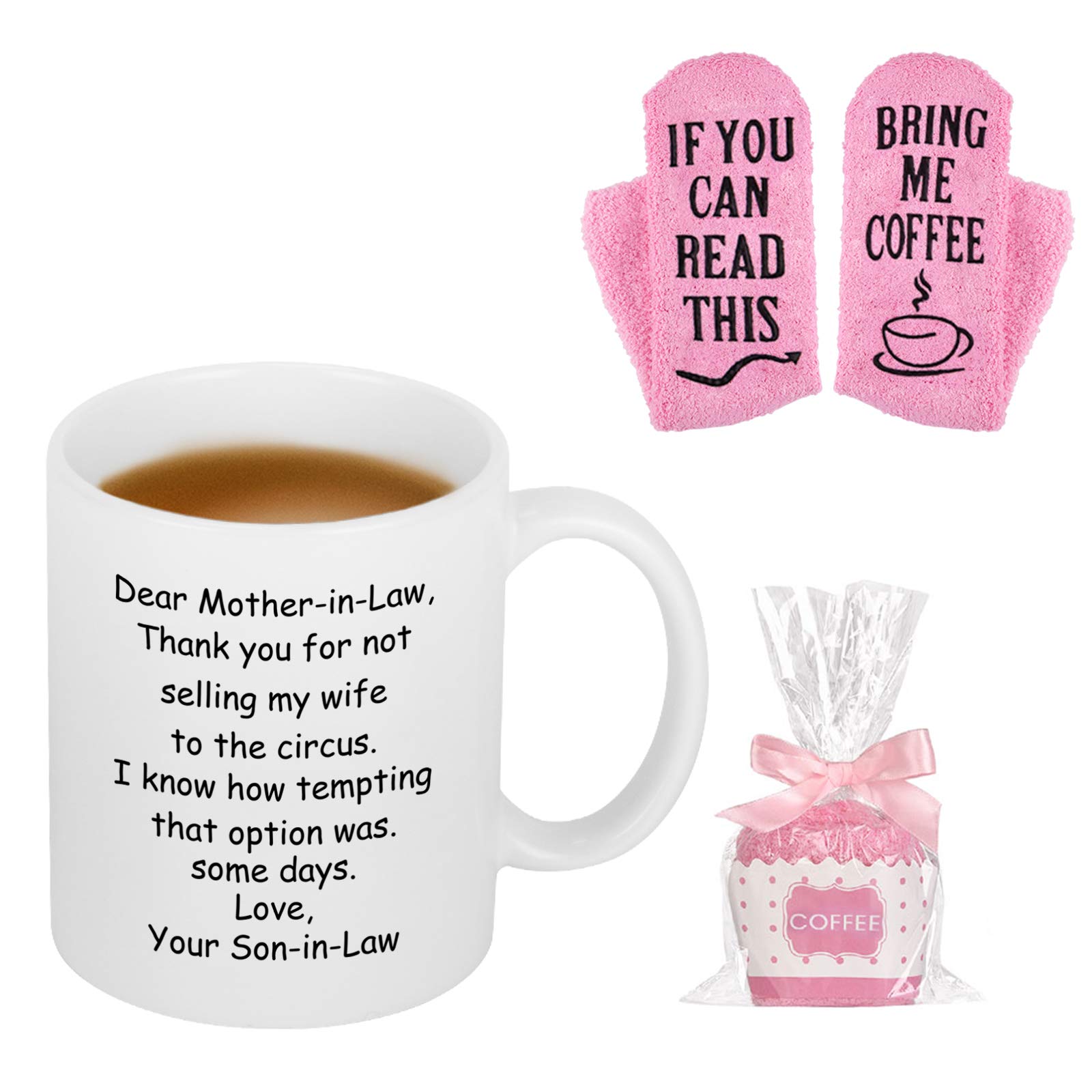 Mother In Law Gifts from Son In Law - Dear Mother In Law Mug - Mother Mothers Day Mom Gifts from Son - Birthday Gifts Coffee Mugs for Mom 11Oz Mom Coffee Mug with Sock