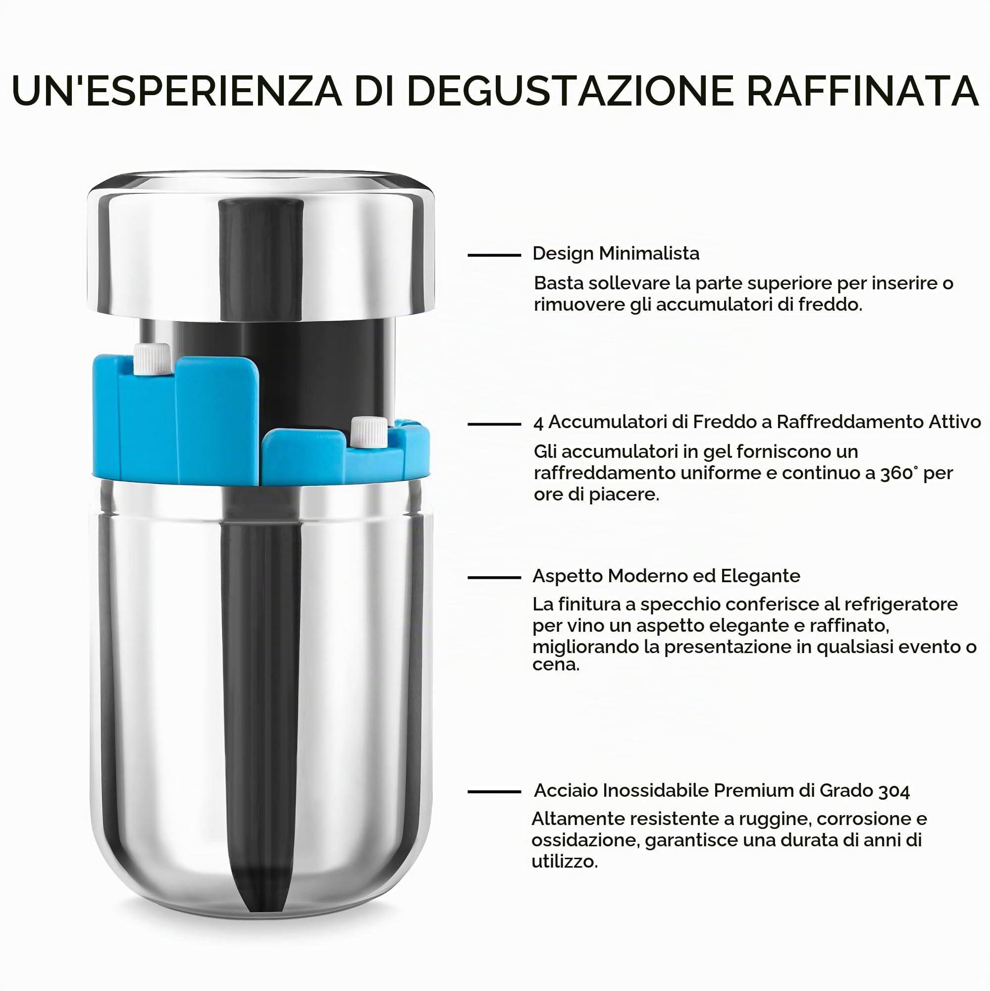 Final Touch - Refrigeratore in acciaio inox per vino – gel raffreddante rimovibile per vino