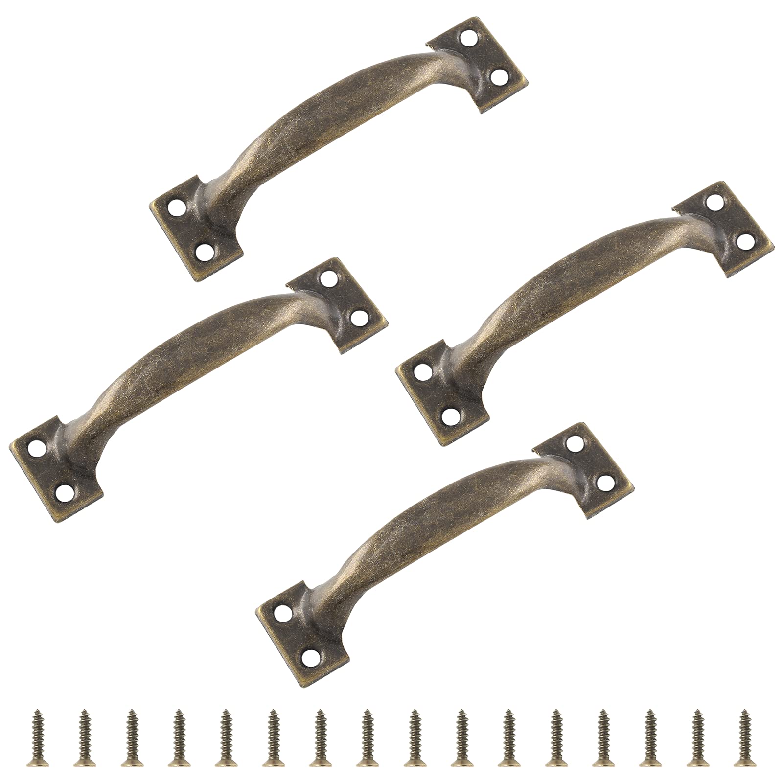 Bivethoi4pcs 4 Inch Vintage Barn Door Pulls Utility Cabinet Handles, Screw in Drawer Pulls Bronze Gate Handles, Metal Garage Door Handles Outdoor Kitchen Hardware for Wooden Fence Cupboard Dresser