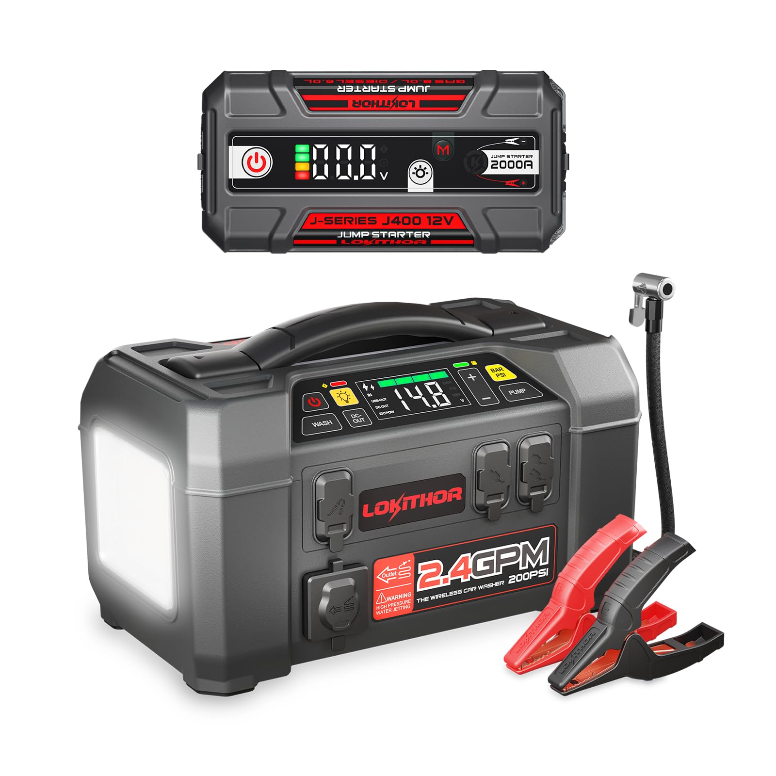 LOKITHOR J400 2000 Amp 12 Volt Portable Car Jump Starter and AW401 2500 Amp 12 Volt Battery Jump