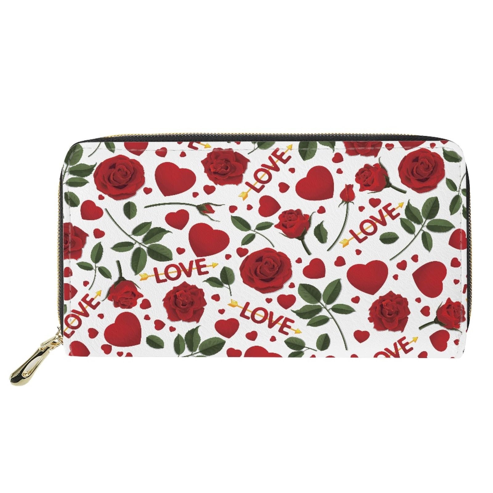 JOAIFO Red Rose Love Print Wallets for Women,PU Leather Clutch Valentine's Day Theme Portable Cell Phone Purse Coin Pockets Zipper Wallet Card Holder Organizer