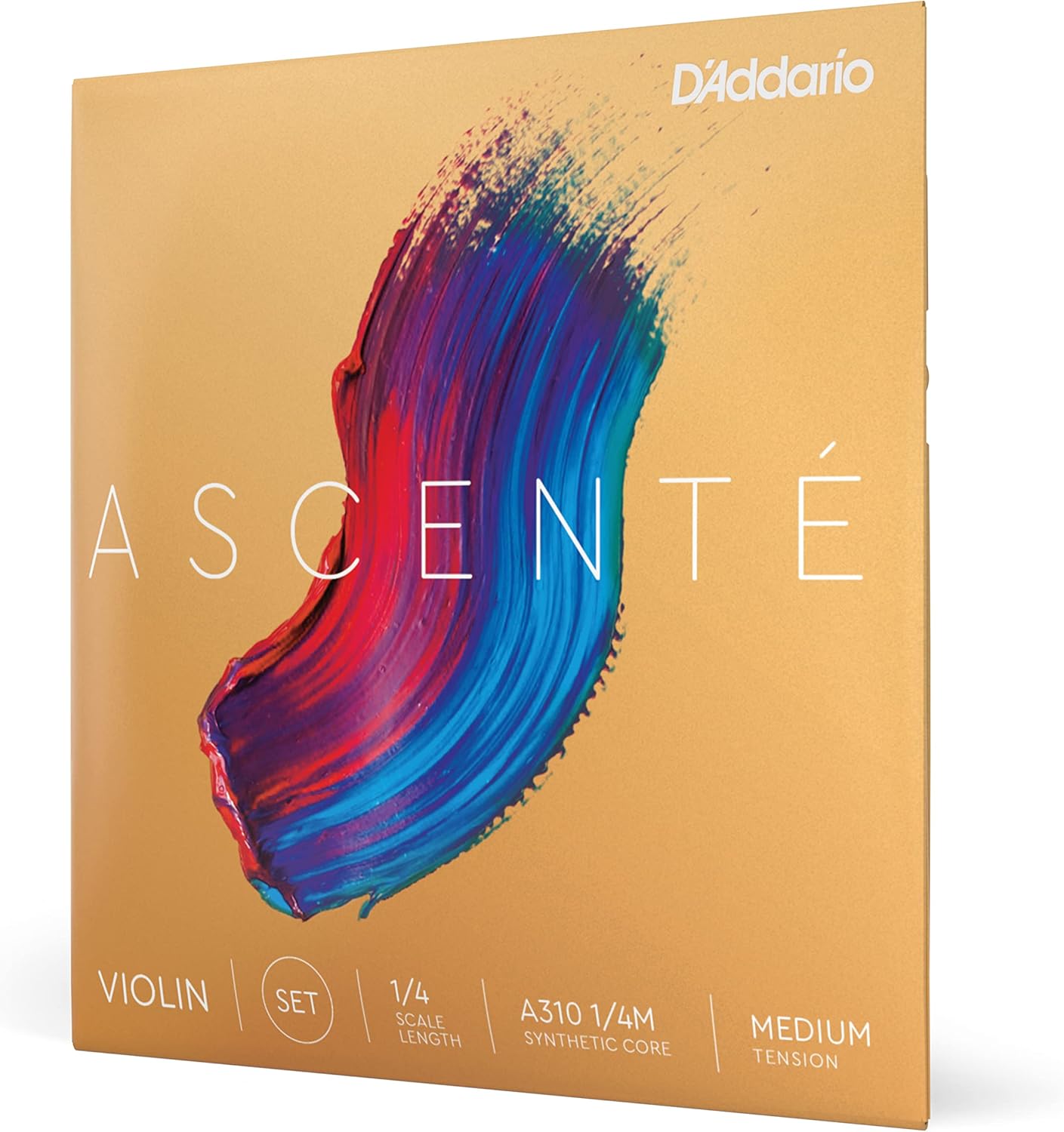 D'Addario Ascente Violin Strings - Violin Strings with Ball Ends, Synthetic Core - A310 1/4M - Full Set - 1/4 Scale - Medium Tension