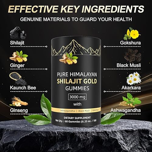 Miniatura 2 de Gomitas Shilajit del Himalaya, gomitas puras de Shilajit para hombres, oro rico en Ashwagandha, Gokshura  Ácido fúlvico y más de 85 minerales traza,