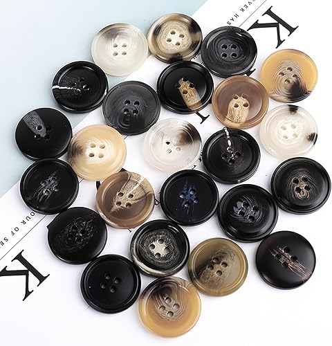 Miniatura 3 de 20 botones redondos de costura de 4 agujeros para manualidades, broches de resina para blazer, camisas, accesorios de bricolaje (marrón, 0.98