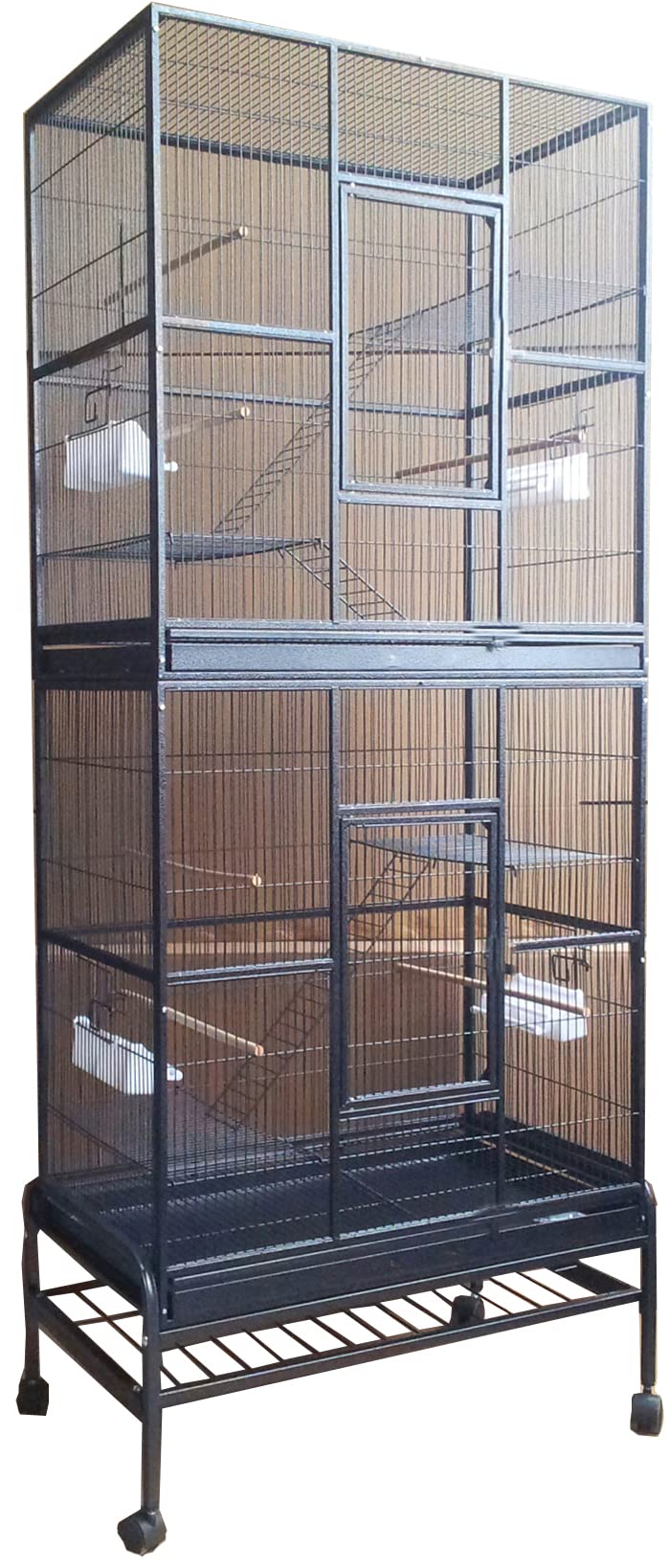 76" Extra Large Double Stackable Wrought Iron Separate Cages with Removable Rolling Stand for Both Small Animal or Bird