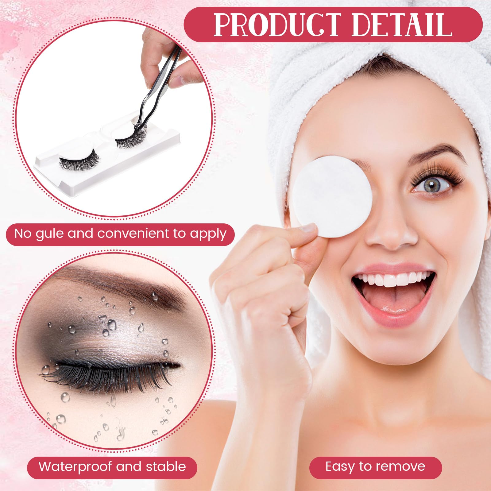 Nuogo 24 Pairs Reusable Self Adhesive Eyelashes No Glue Needed False Eyelashes Natural Look Easy to Apply Eye Lashes with Fake Eyelash Extension Applicator Tool (Thick Style,12 x 8 x 8 mm)
