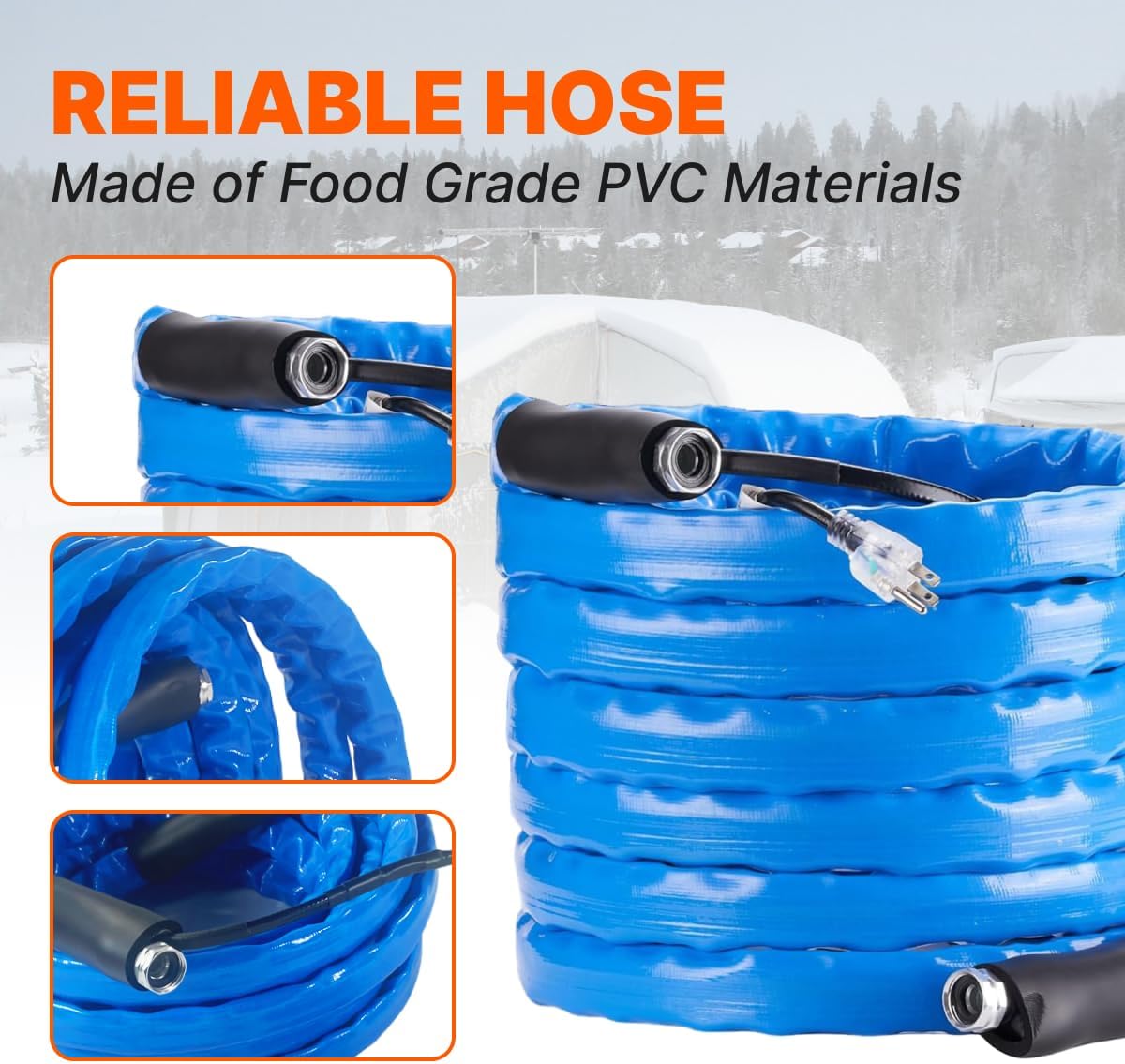 Heated Water Hose for RV, 25 FT, 5/8" ID, -40F, PVC, Blue, Energy Saving Thermostat