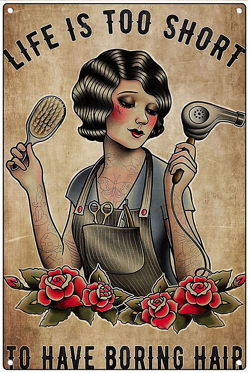 Kwqdozf Tin Sign-03 12X16inch Hairdresser Poster, Life Is Too Short To Have Boring Hair Poster,