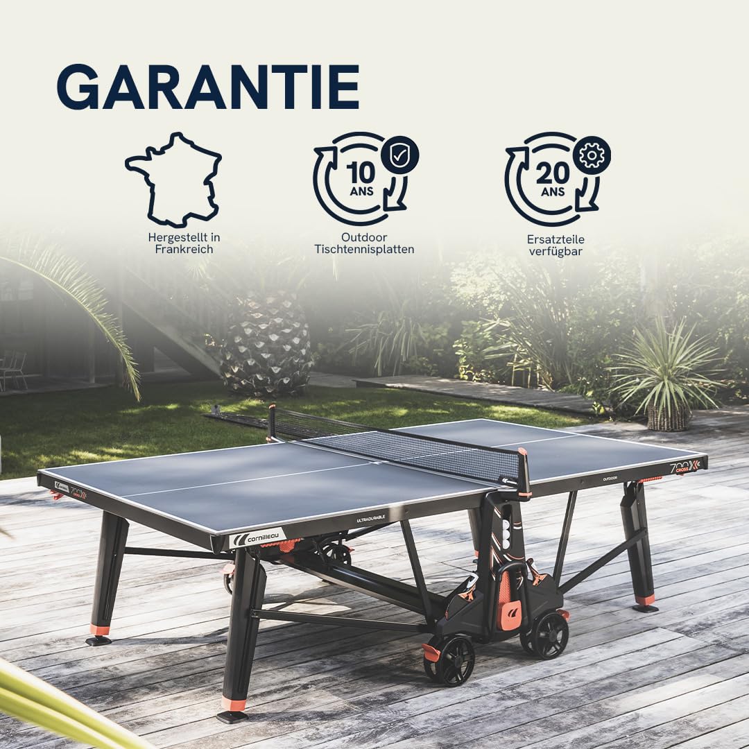 CORNILLEAU 700X - Outdoor Tischtennisplatte - Hochwertig und funktional - 8 mm Melaminharzplatte - Turnierqualität - Klappbar - Wetterfest - Robust