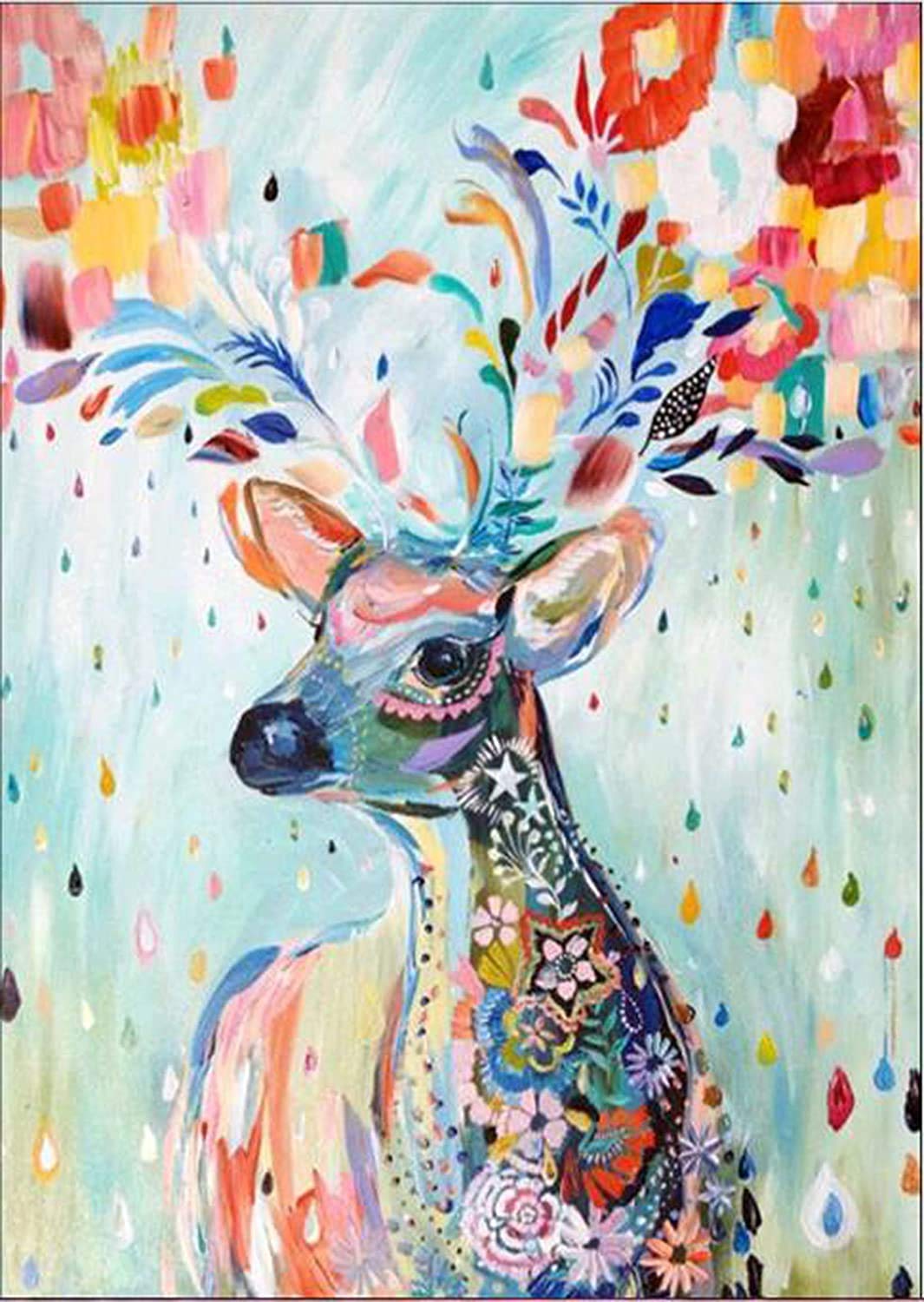 YNH 5D Diamond Painting Kit of Colorful Deer, Round Rhinestone Embroidery Cross Stitch for Home Wall - 30 x 40cm