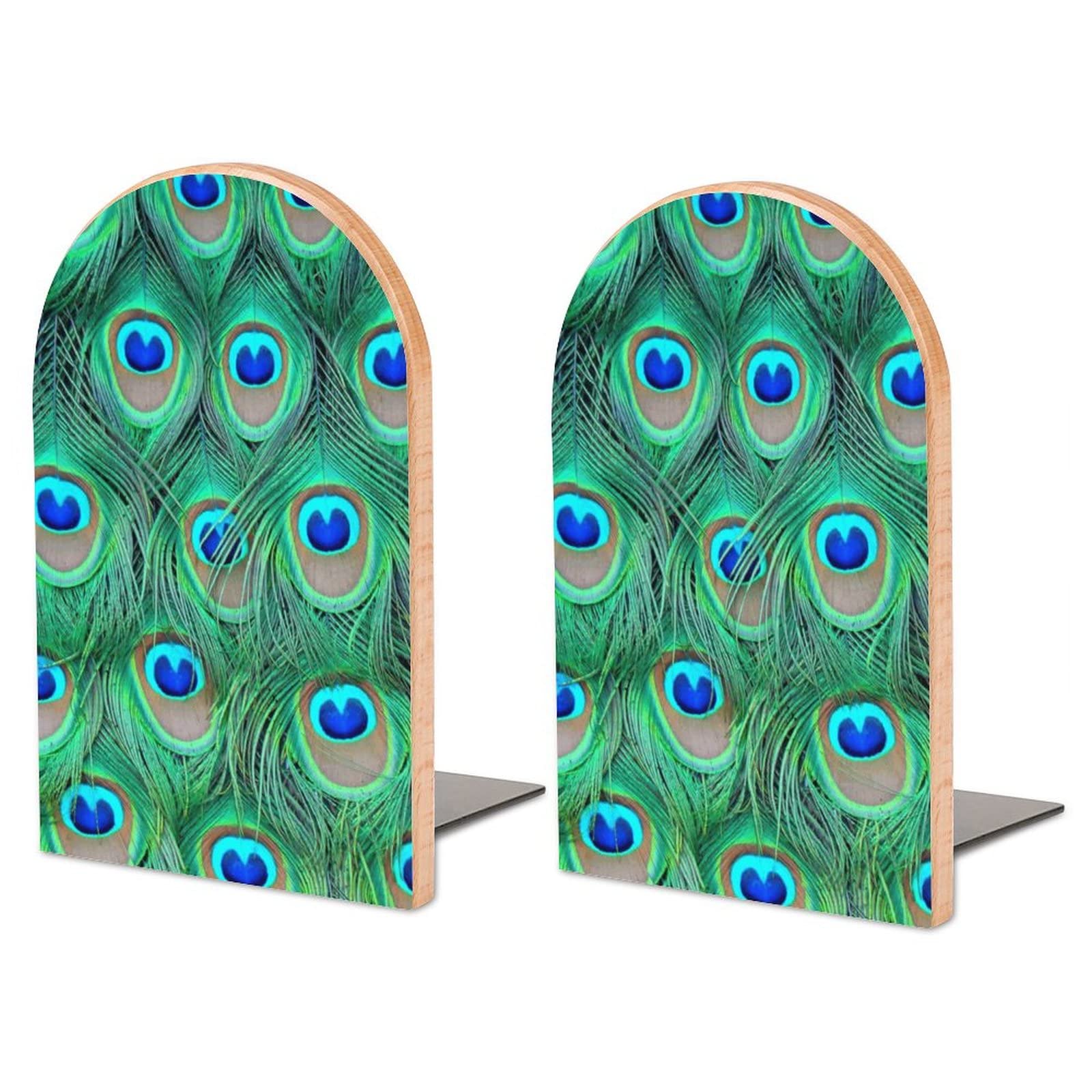 Funny Peacock Feather Bookends Heavy Duty Book Stand 1 Pair for Home Office Shelves Decorative