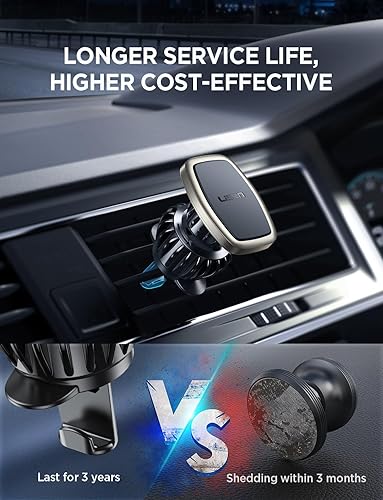 Miniatura 9 de LISEN Paquete de 2 soportes magnéticos para teléfono para automóvil 6 imanes militares, soporte de teléfono con ventilación dorada