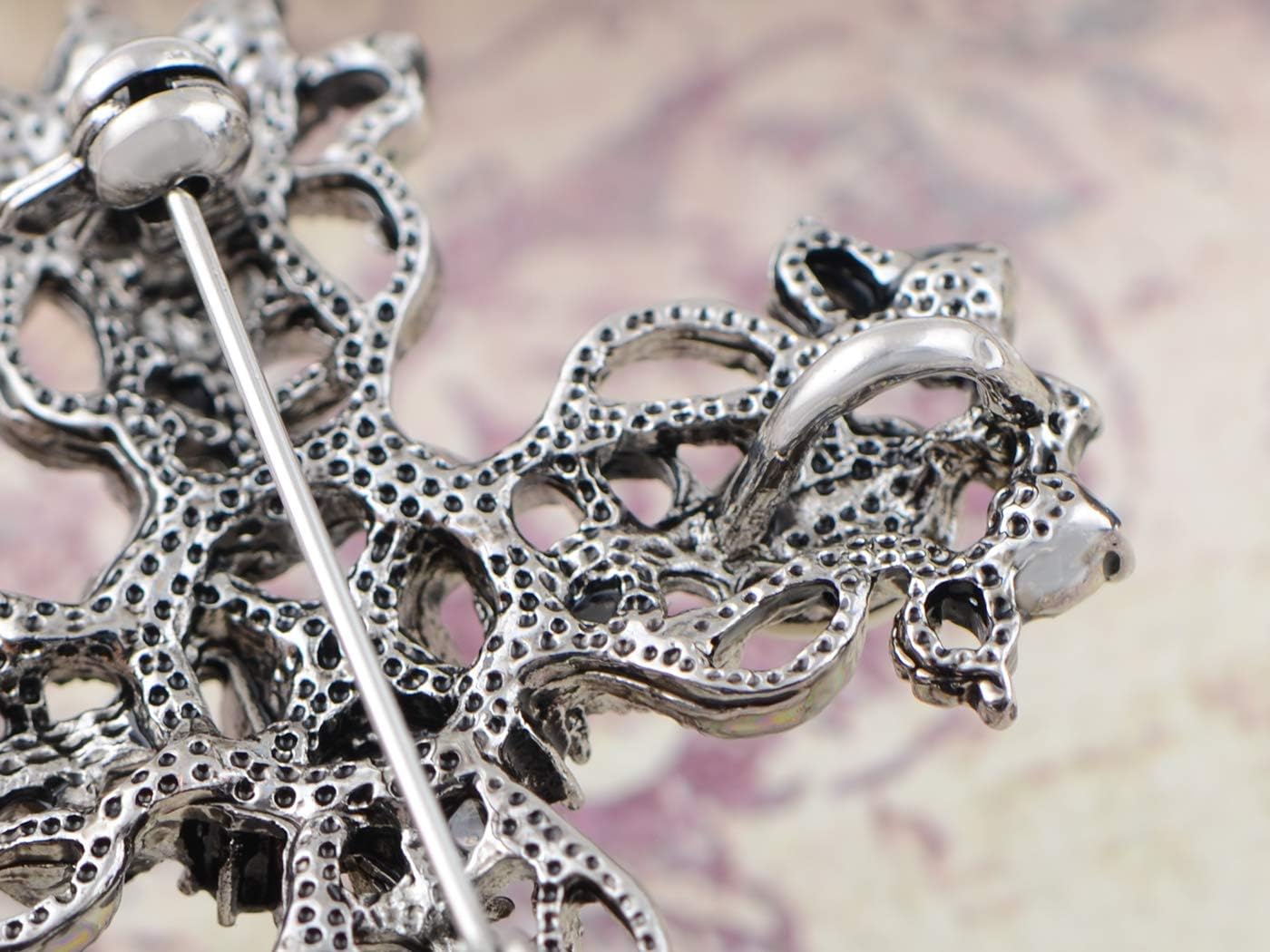 Alilang Antique Gunmetal Tone Faux Pearls Black Rhinestones Pastel Holy Cross Brooch Pin Pendent