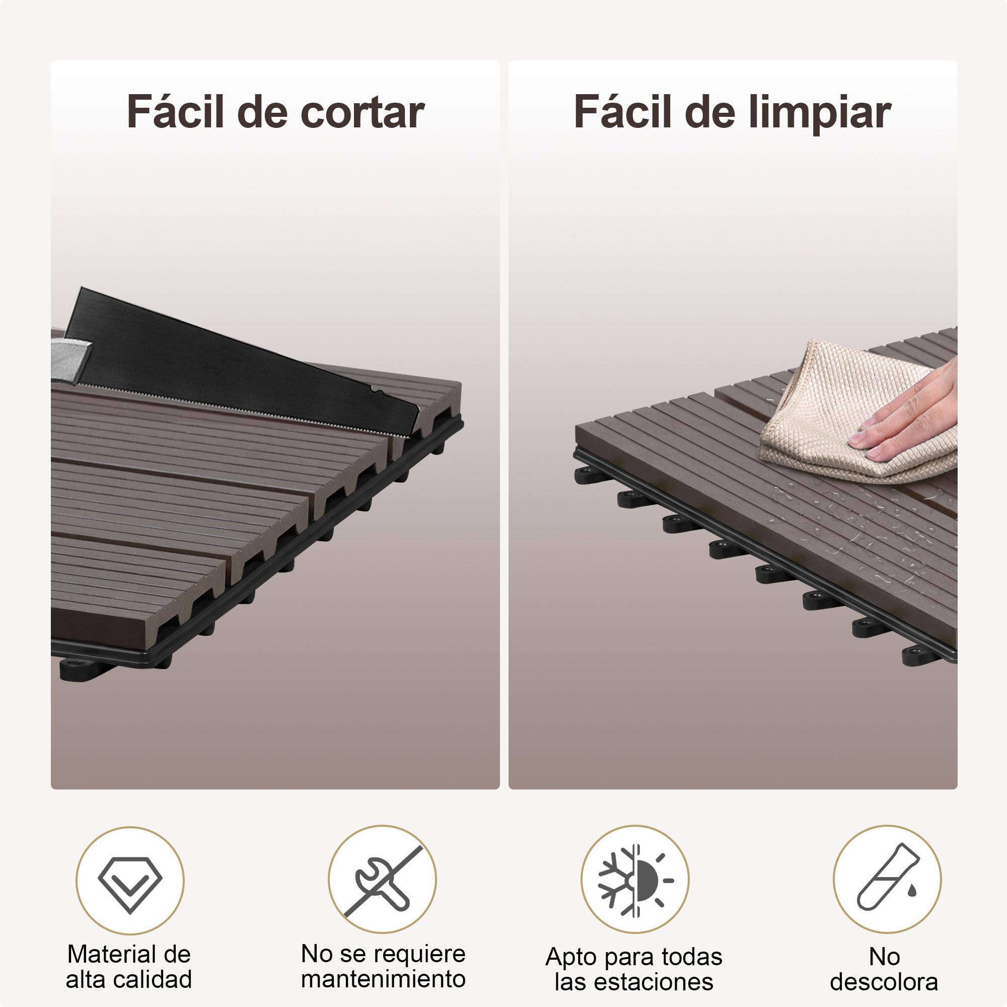 Laneetal Suelo de WPC para Jardín, Baldosas para Terraza, Suelos Clic Exterior para Patio Piscina Balcón, Baldosas Resistentes Indeformables, 12 Piezas, 30x60 cm, Café