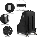 TUGUAN Car Seat Travel Bag With Spinner Wheels - Infant Seat Bag for Air Travel, Hard Bottom, Padded Backpack, Large Storage for Airport Check - Black