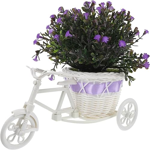 Yardwe Decoración para el hogar, decoración de flores artificiales para bicicleta, soporte para plantas de bicicleta, adorno de bonsái, exhibición