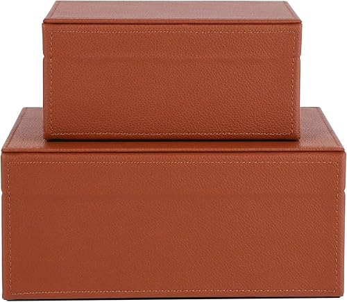 Miniatura 8 de HofferRuffer Faux Leather Jewelry Boxes, Decorative Boxes Storage Accessory Organizer with Gold Hardware Decor, Classic Vegan Leather Set of 2