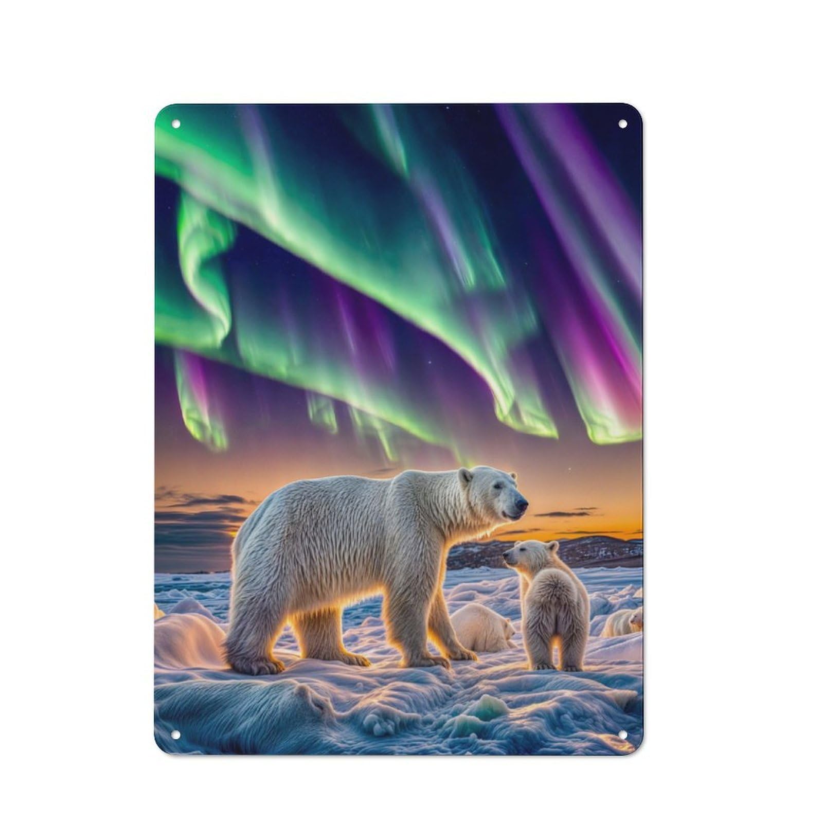 Junmoney Aurora Over Polar Bears Vintage Tin Sign 40X30cm With For Man Cave Or Games Room, For Games Room Collectors