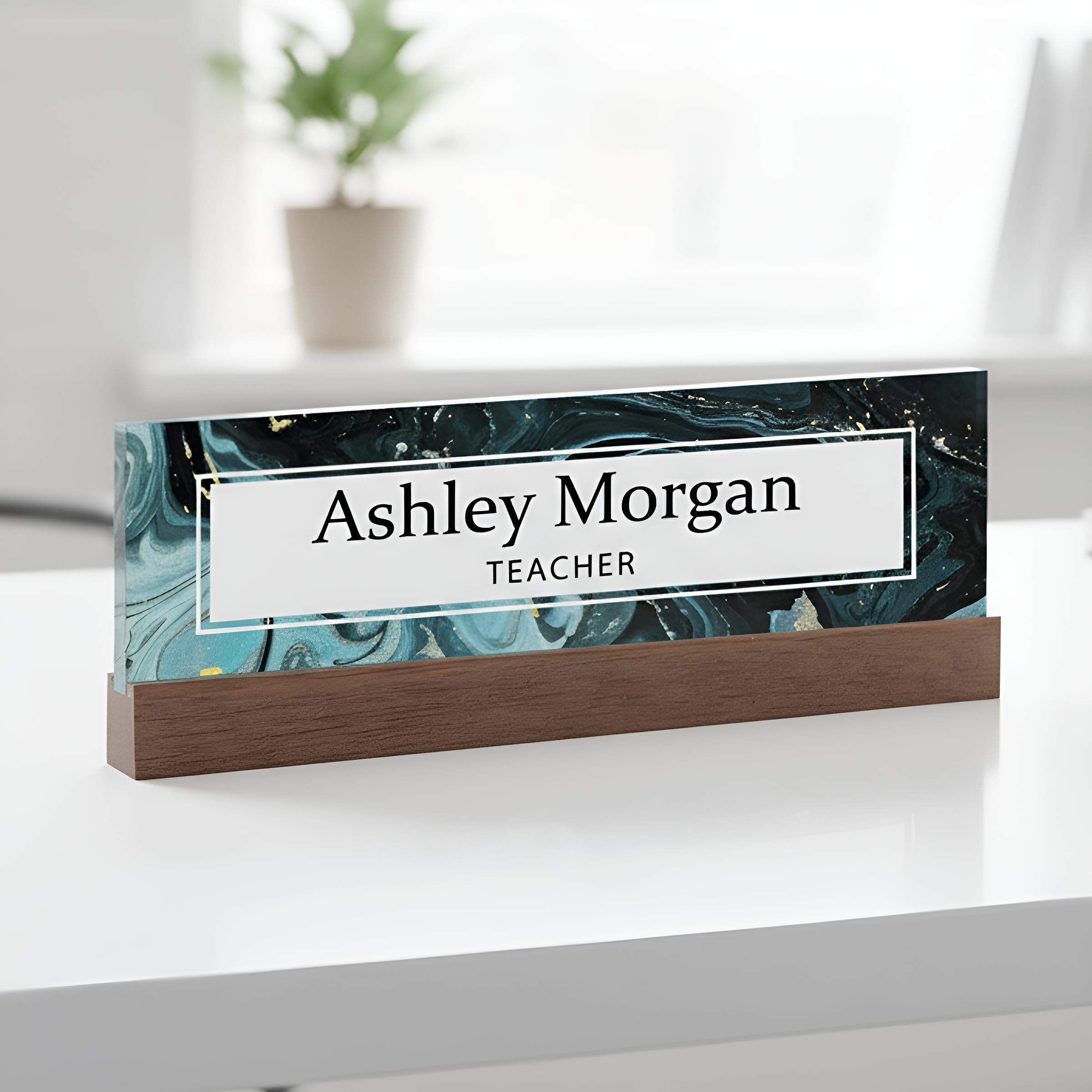ARTBLOX Personalized Acrylic Desk Name Plate with Business Card Holder