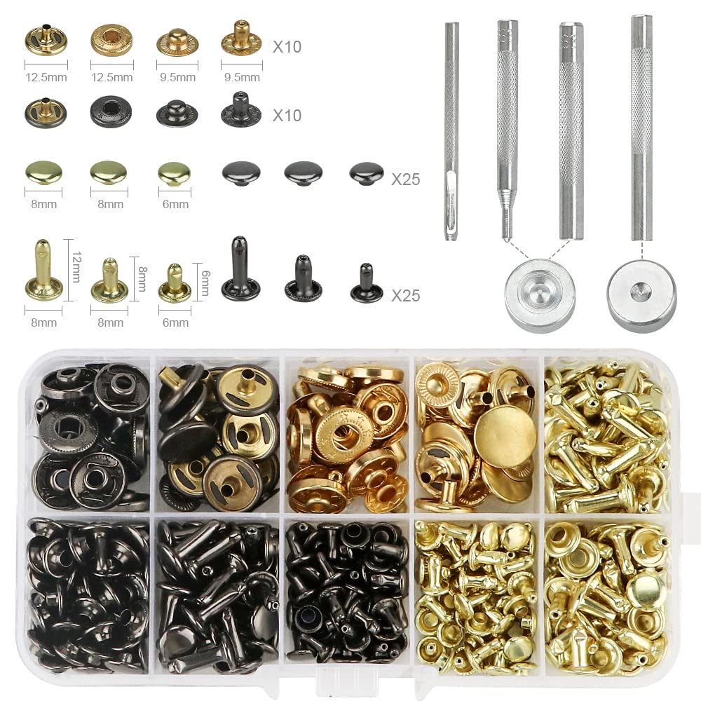 Set di punzonatrici con bottone a pressione, punzonatrice professionale Heavy Duty, punzonatrice per cintura, punzonatrice per cintura in pelle con 150 rivetti, 20 bottoni a pressione e così via, per