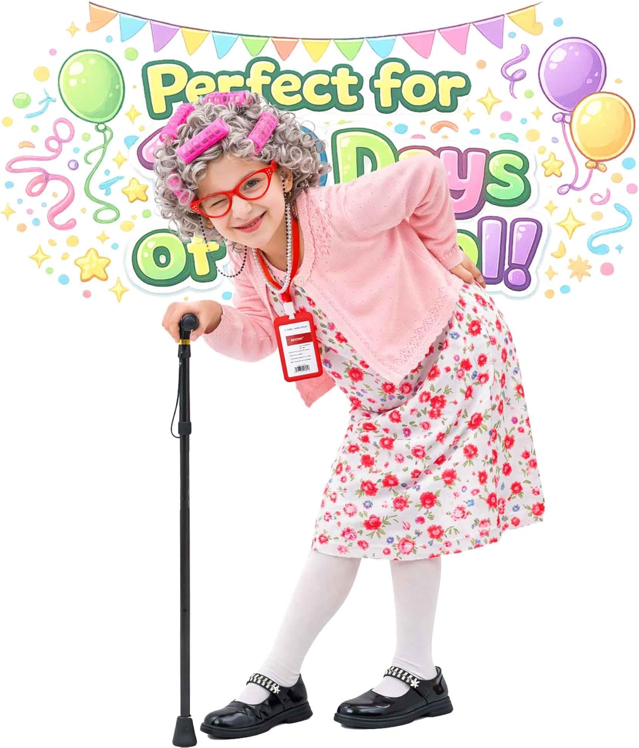 100 Days of School Costume for Girls, Old Lady Costume for Kids, Granny Grandma Dress Up - Image 2