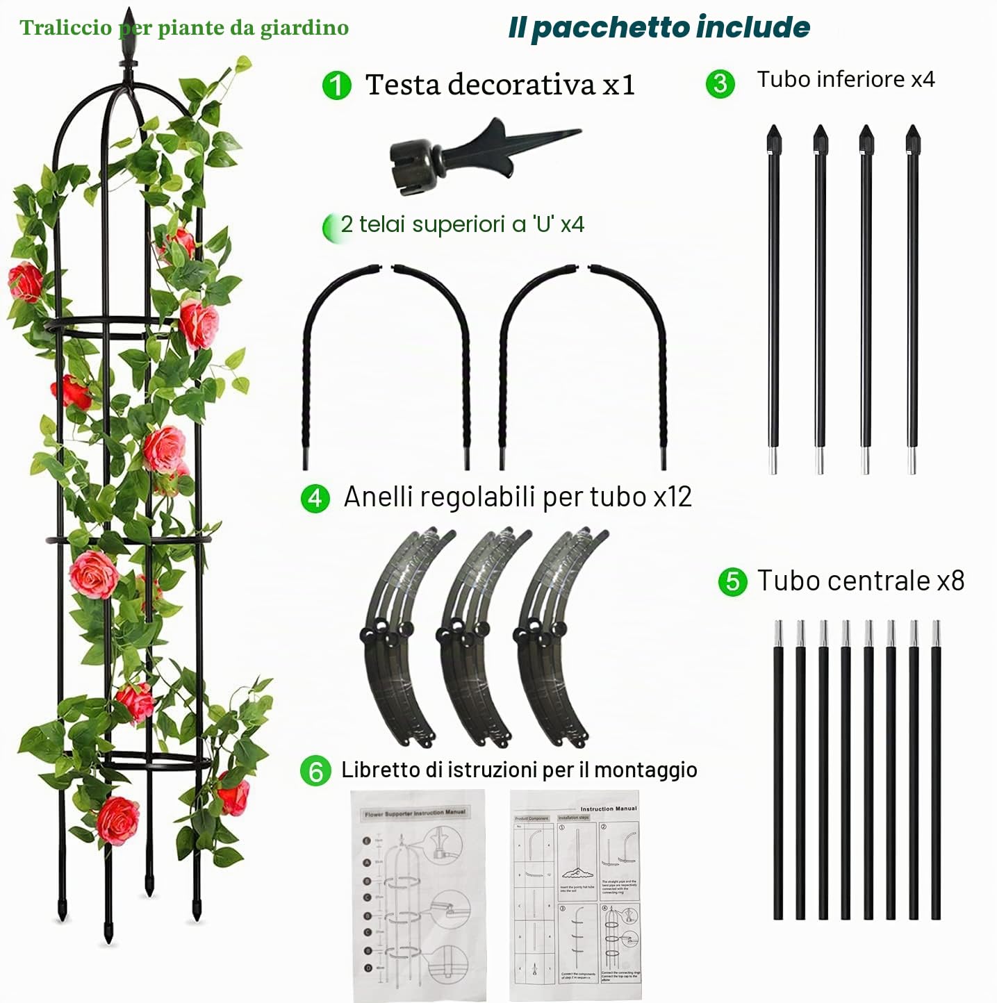 Obelisco da Giardino,Garden Supporto Piante Rampicanti,Stabile Struttura per Arrampicata,Adatta a Tutti i Tipi di Piante rampicanti,Guardiano delle Piante,per Piante da Vaso(148cm)