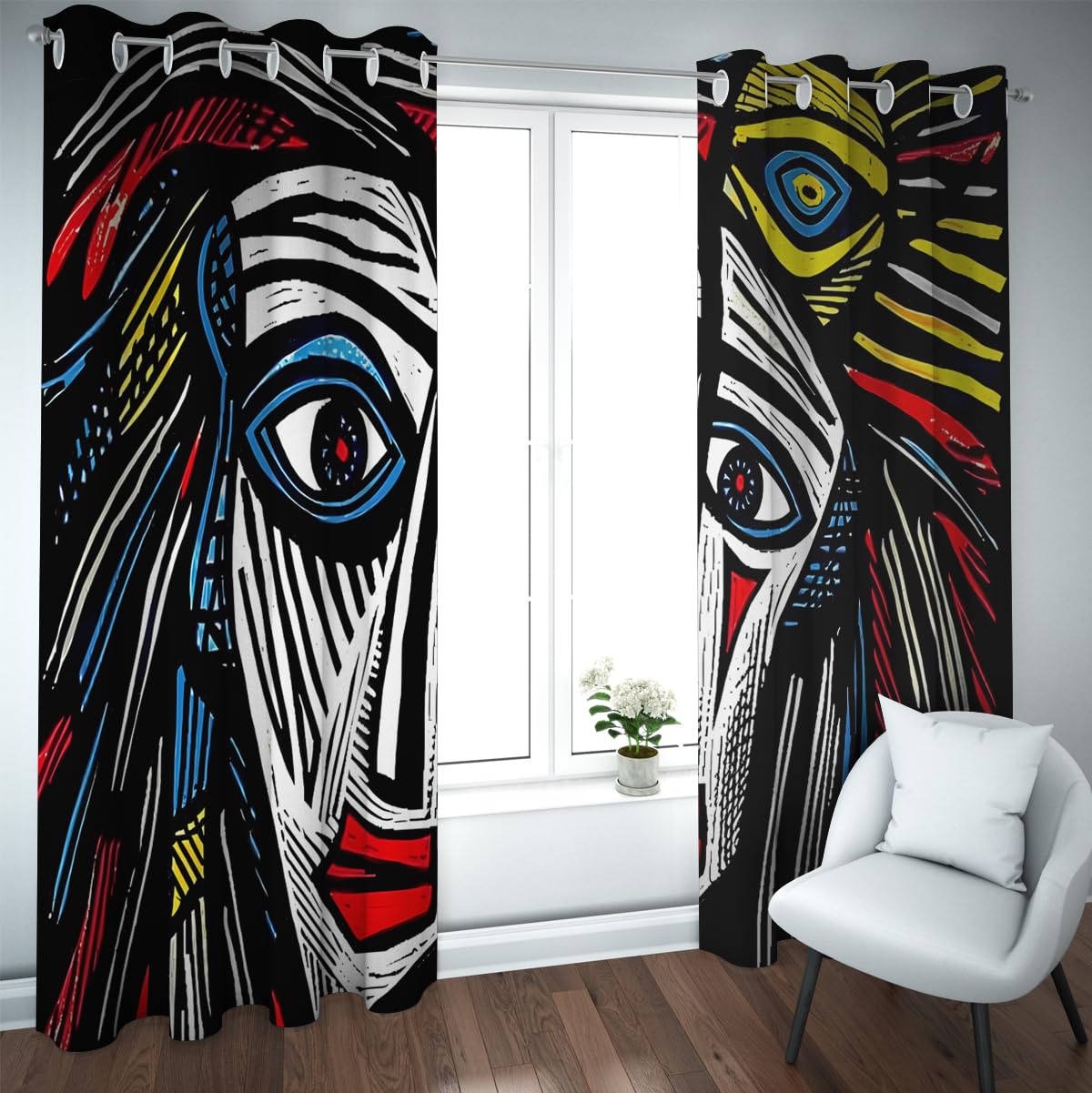 Rideaux occultants visage abstrait moderne pour bloquer la lumière du salon et chambre