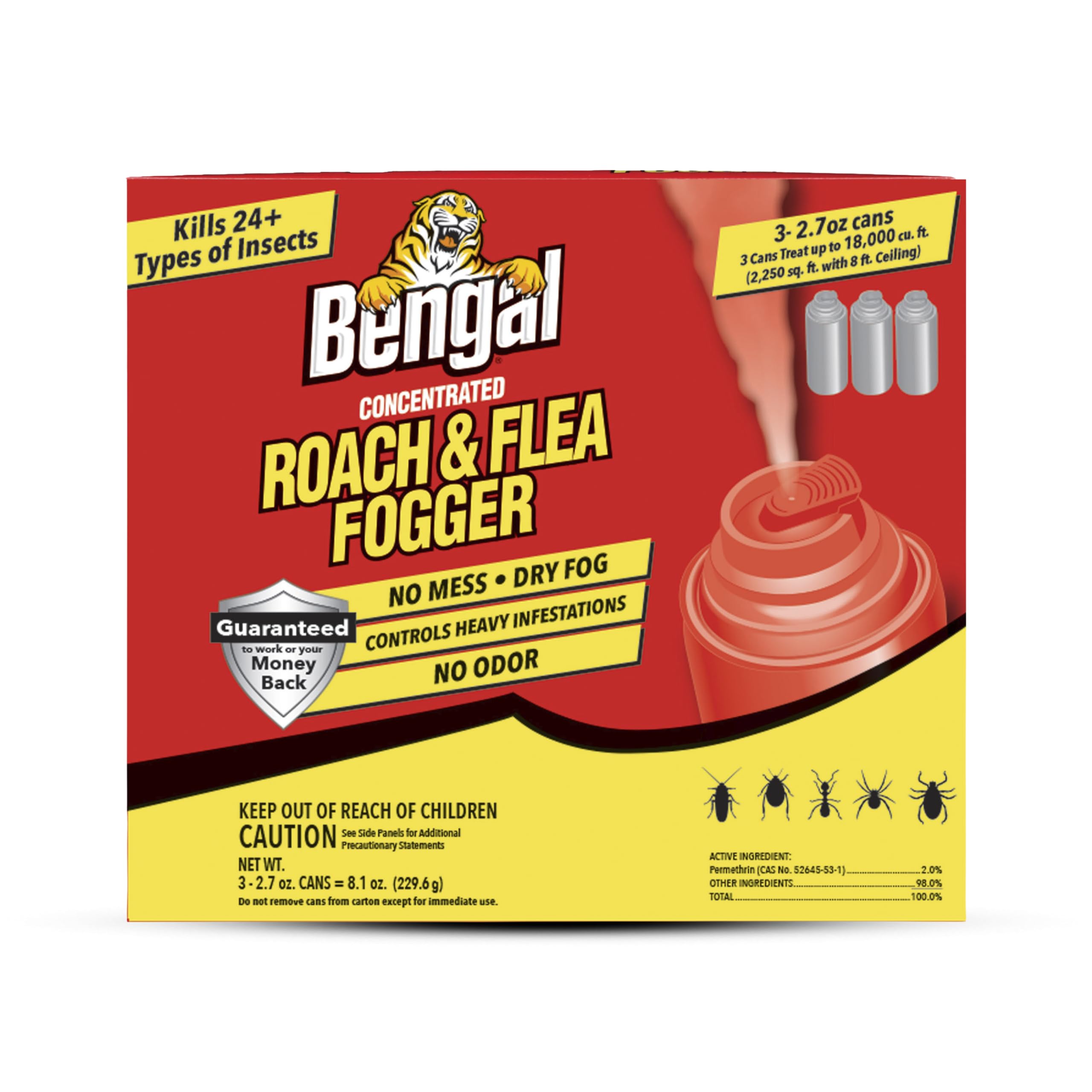 Bengal Roach & Flea Fogger 3-2.7 oz Cans - Indoor Insect Killer